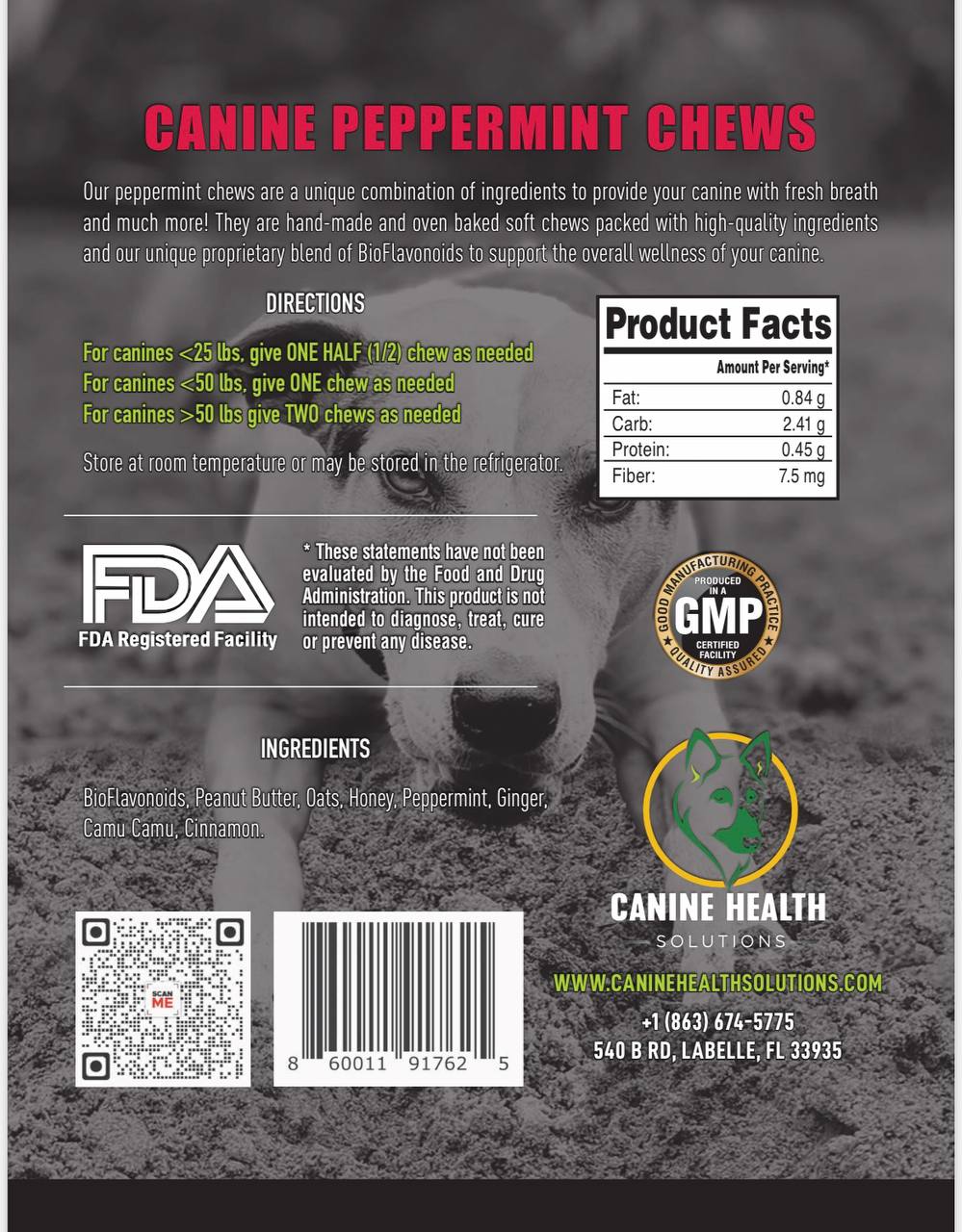 CANINE PEPPERMINT CHEWS (10 Chews, 60 Chews)