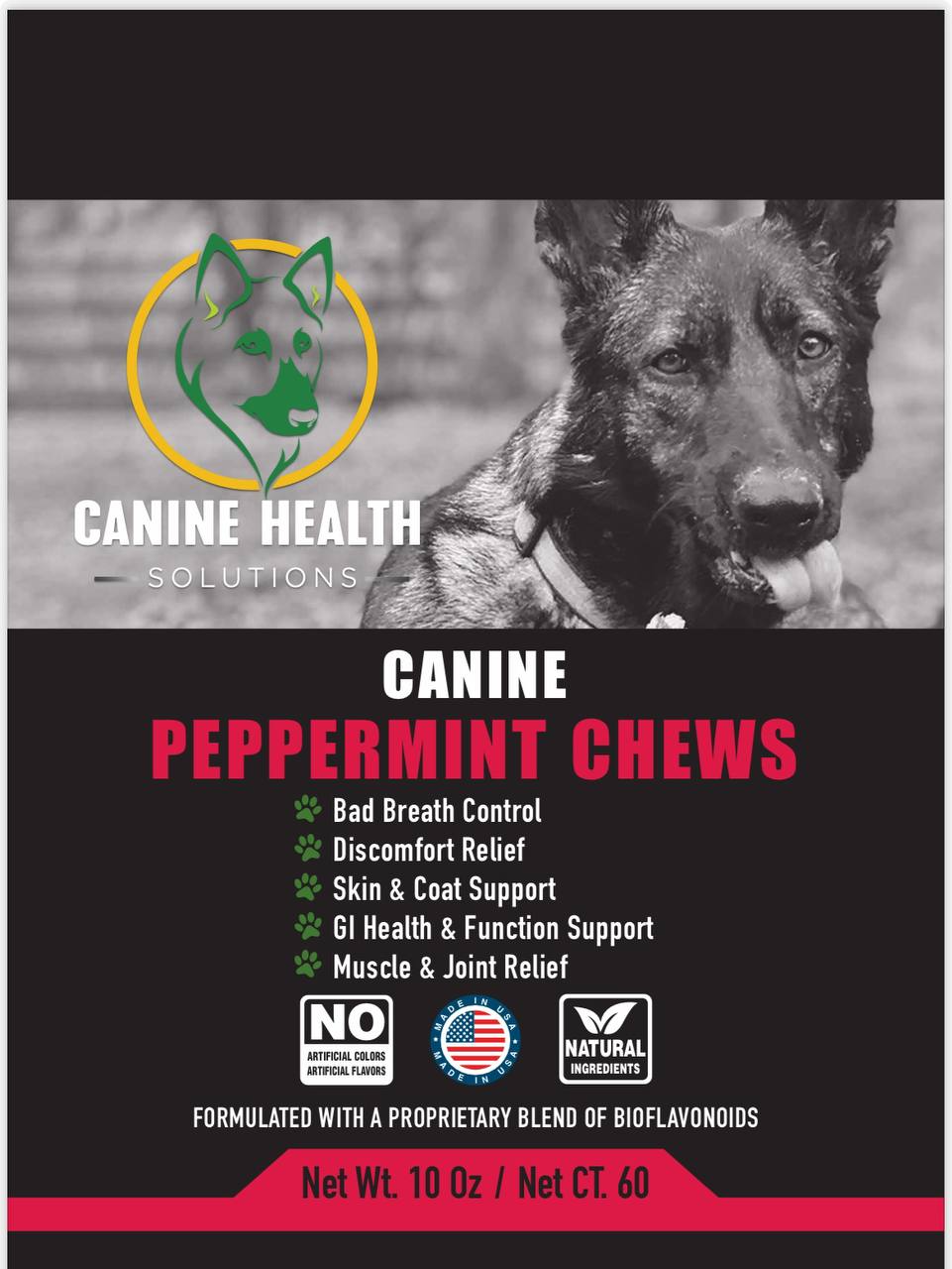 CANINE PEPPERMINT CHEWS (10 Chews, 60 Chews)