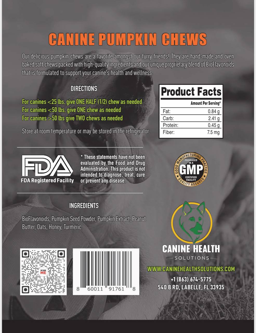 CANINE PUMPKIN CHEWS (10 Chews, 60 Chews)